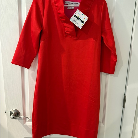 Gretchen Scott Ruffneck Dress Crimson M - Picture 8 of 12